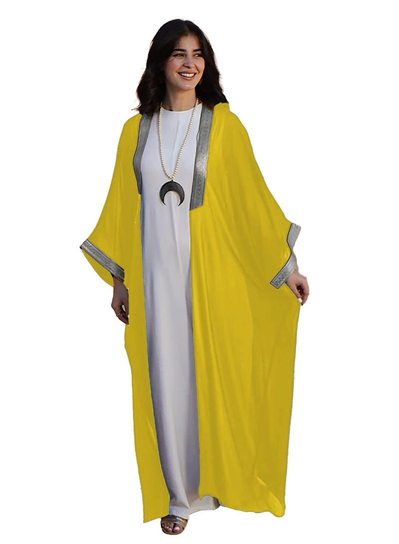 SunSet Kaftan Abaya Silver Embroidered Chiffon Sunset YELLOW - Image 1